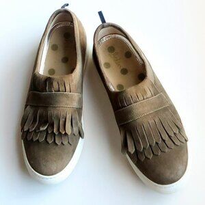 Boden Rayna Military Green Suede Leather Fringe Slip-ons Sneakers Flat Shoes